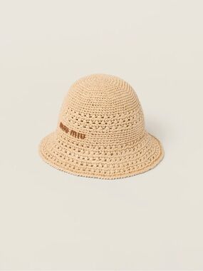 Miu Miu Crocheted Bucket Hat in Natural Beige